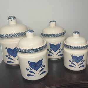 Gibson Cream and Blue “My Heart” stoneware Canister Set